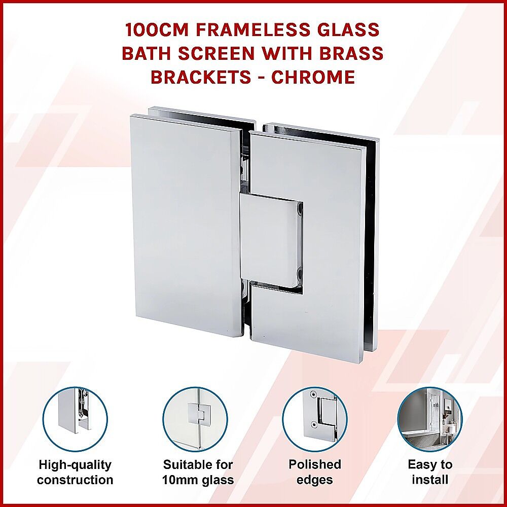 100cm Frameless Glass Bath Screen with Brass Brackets - Chrome Price