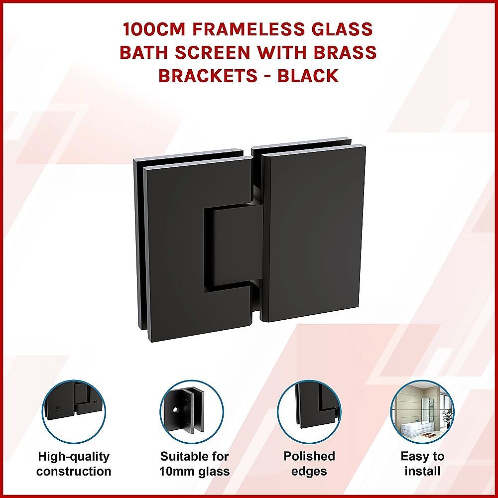 100cm Frameless Glass Bath Screen with Brass Brackets - Black Price