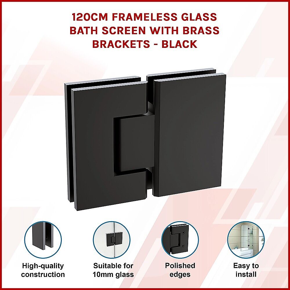 120cm Frameless Glass Bath Screen with Brass Brackets - Black Price