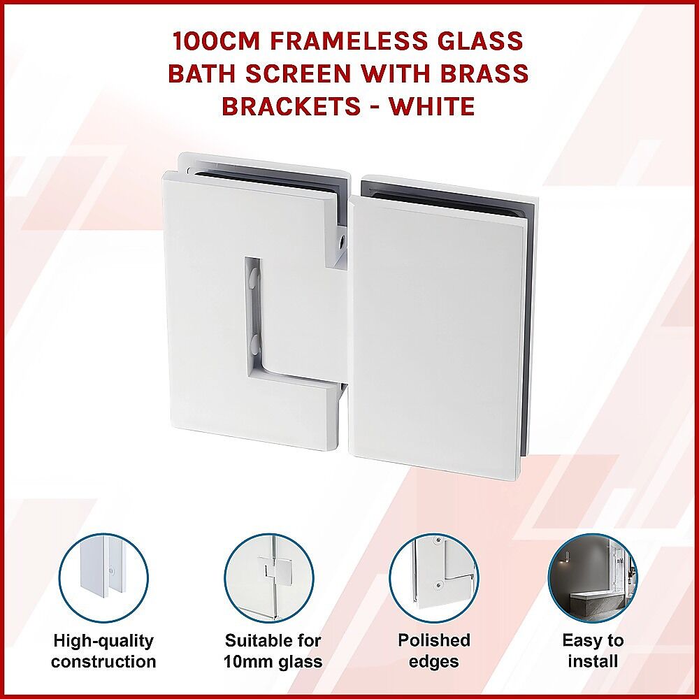 100cm Frameless Glass Bath Screen with Brass Brackets - White Price