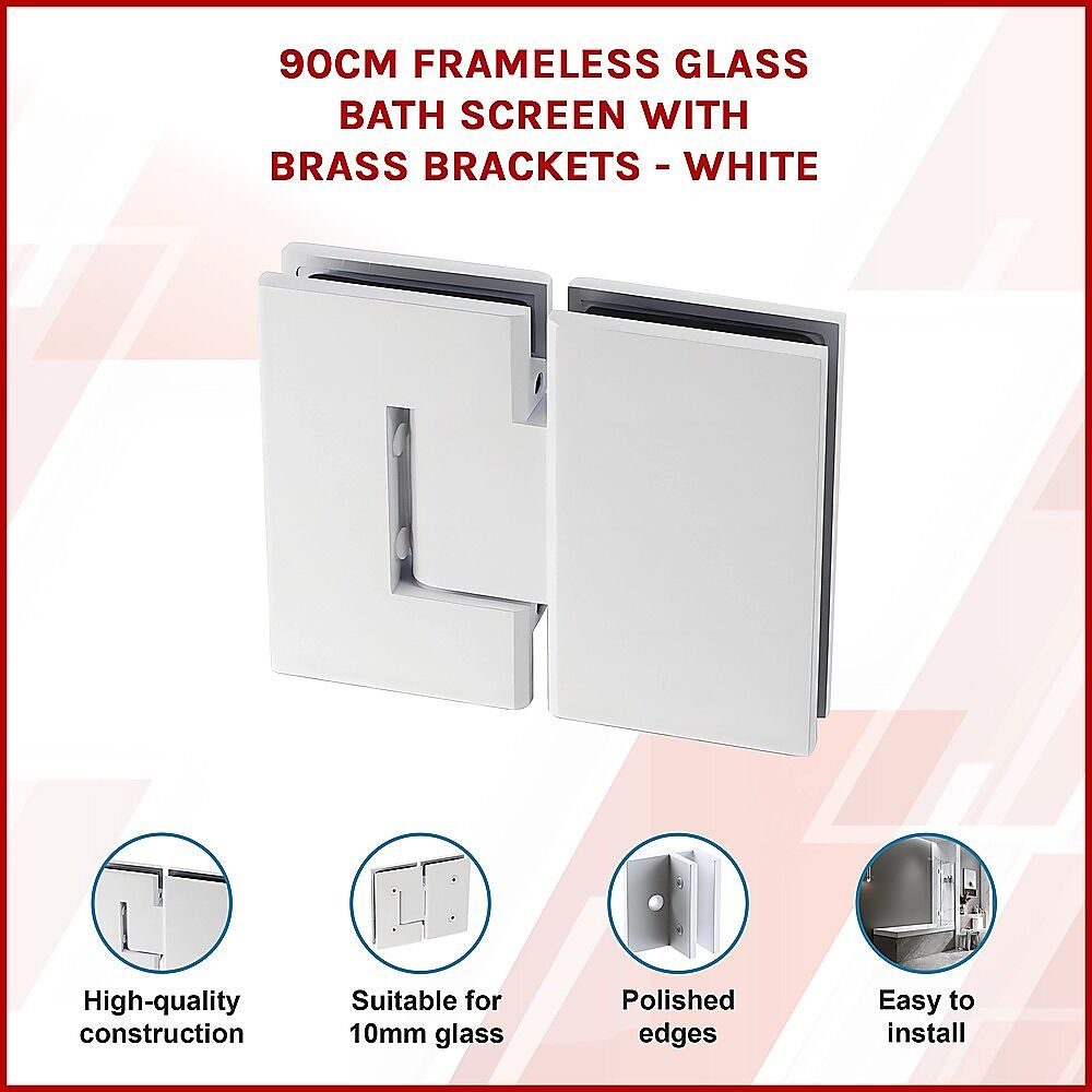 100cm Frameless Glass Bath Screen with Brass Brackets - White Price