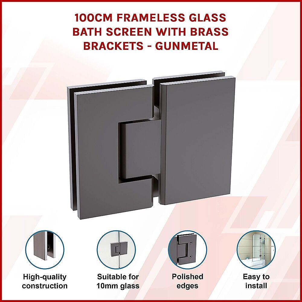 100cm Frameless Glass Bath Screen with Brass Brackets - Gunmetal Price