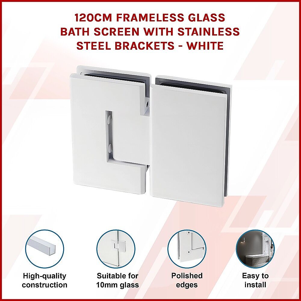 100cm Frameless Glass Bath Screen with Channel and Stainless Steel Hinges- White Price