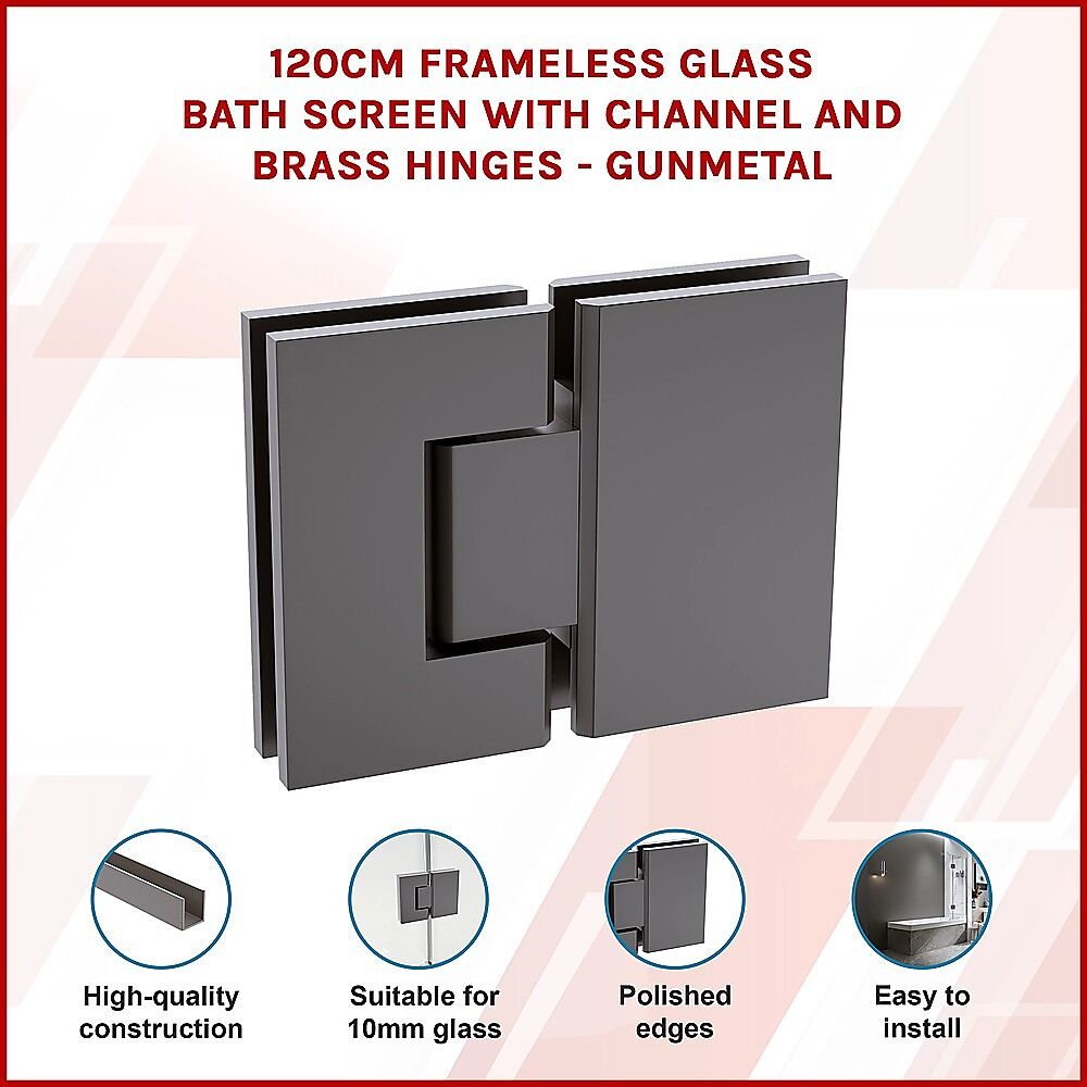 120cm Frameless Glass Bath Screen with Channel and Brass Hinges - Gunmetal Price