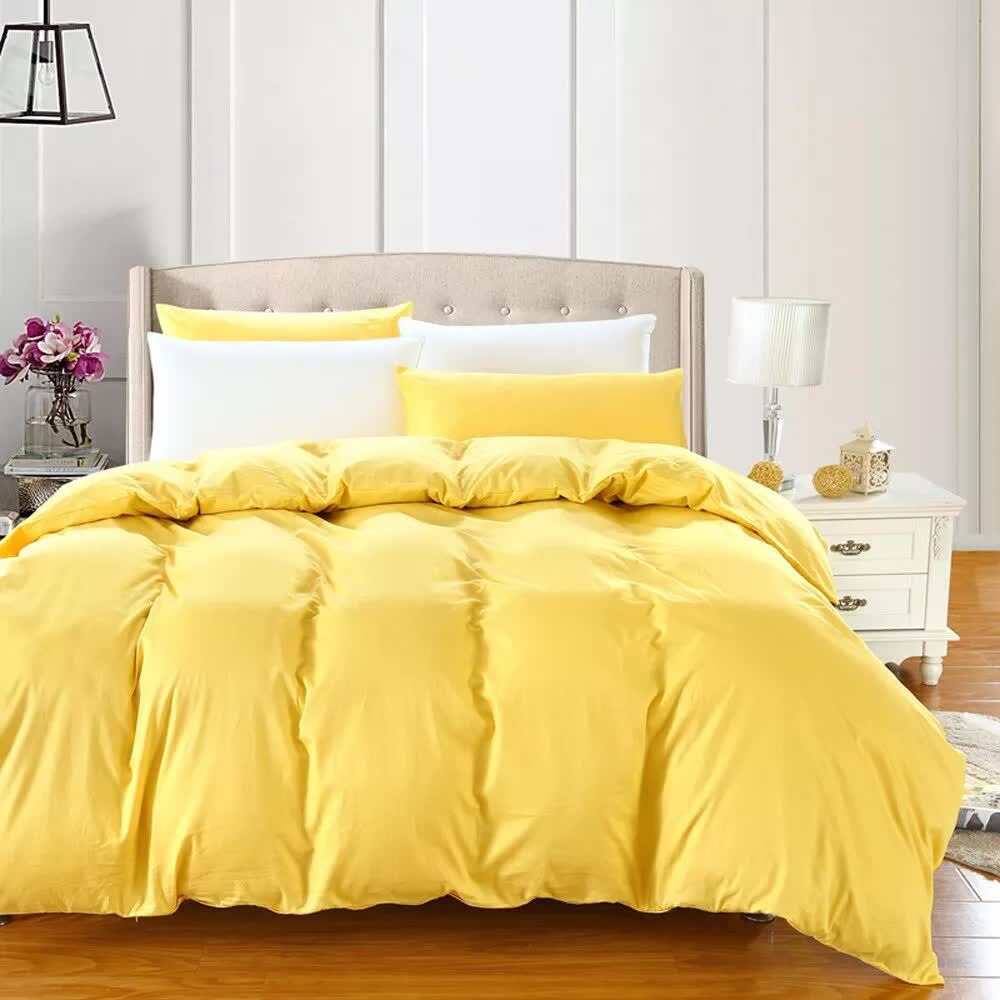 100% cotton Premium Doona Duvet Quilt Cover Set with Soft Pillowcases - yellow-Double Price