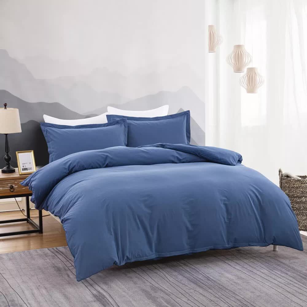 100% cotton Premium Doona Duvet Quilt Cover Set with Soft Pillowcases - Blue-Single Price