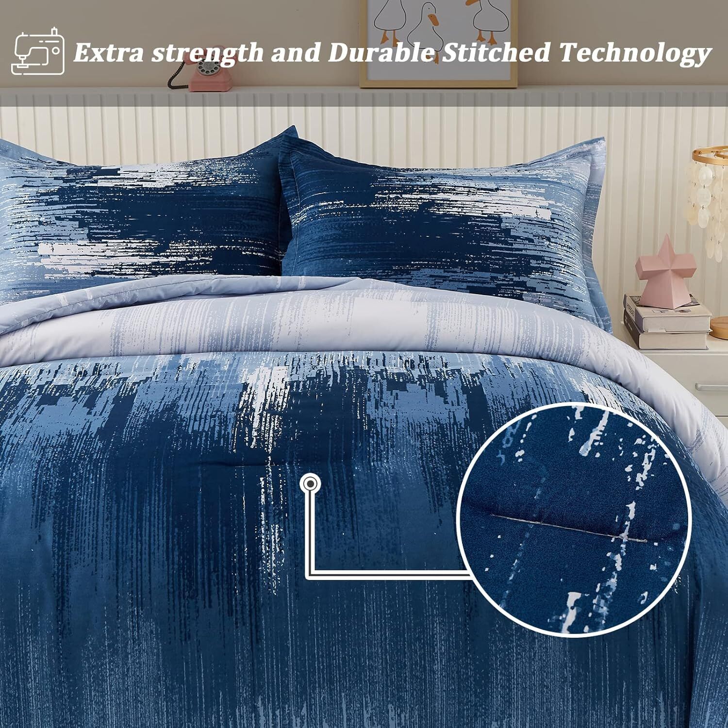 Ombre Blue Comforter Set, King Size, Gradient Blue Grey 3-Piece Boho Bedding Price