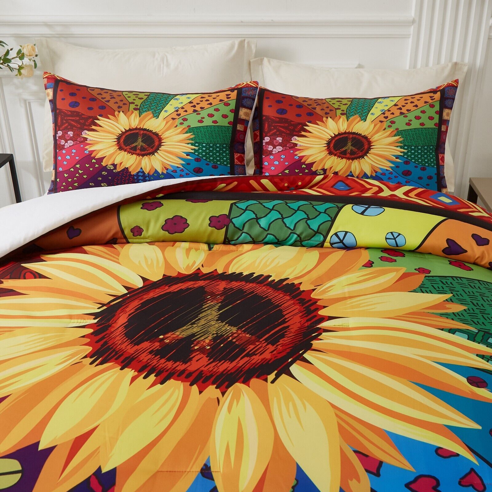 Floral Sunflower Comforter Set, King Size, Quilted Bedding with Pillowcases Price