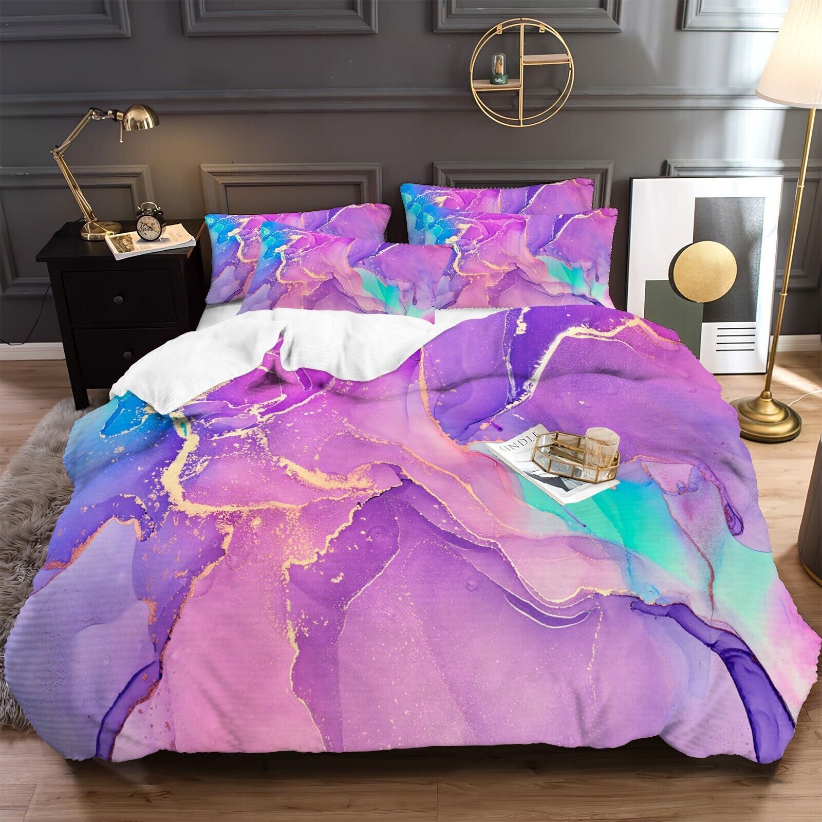 Marble Comforter Set, Queen Size, Warm Quilted Microfiber Bedding Price