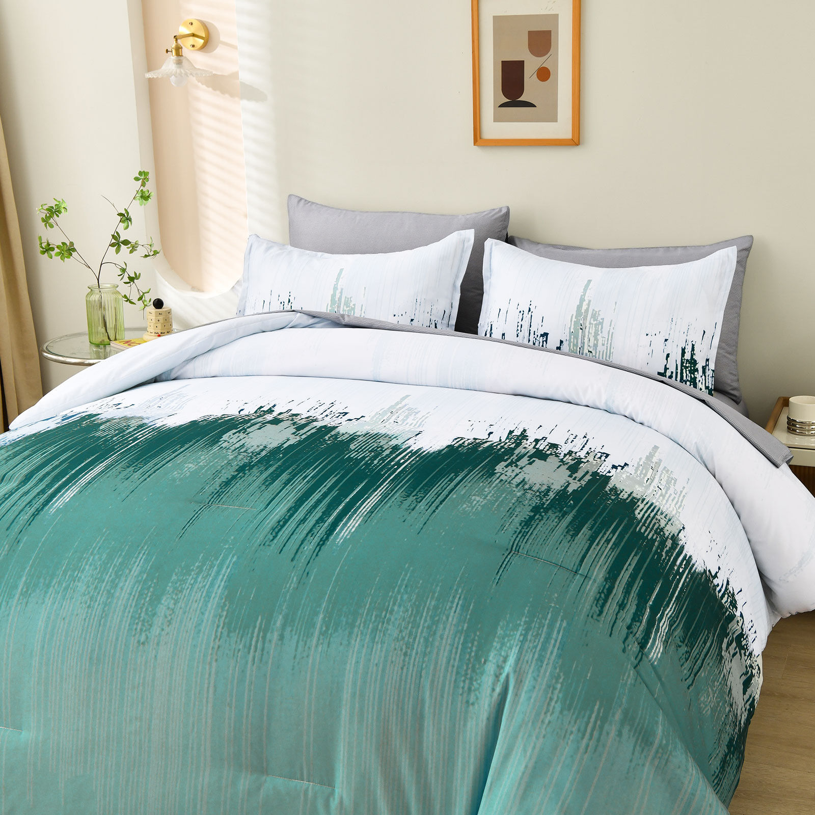 Floral Stripes Comforter Set, King Size, Plush 3-Piece Bedding with Pillowcases Price