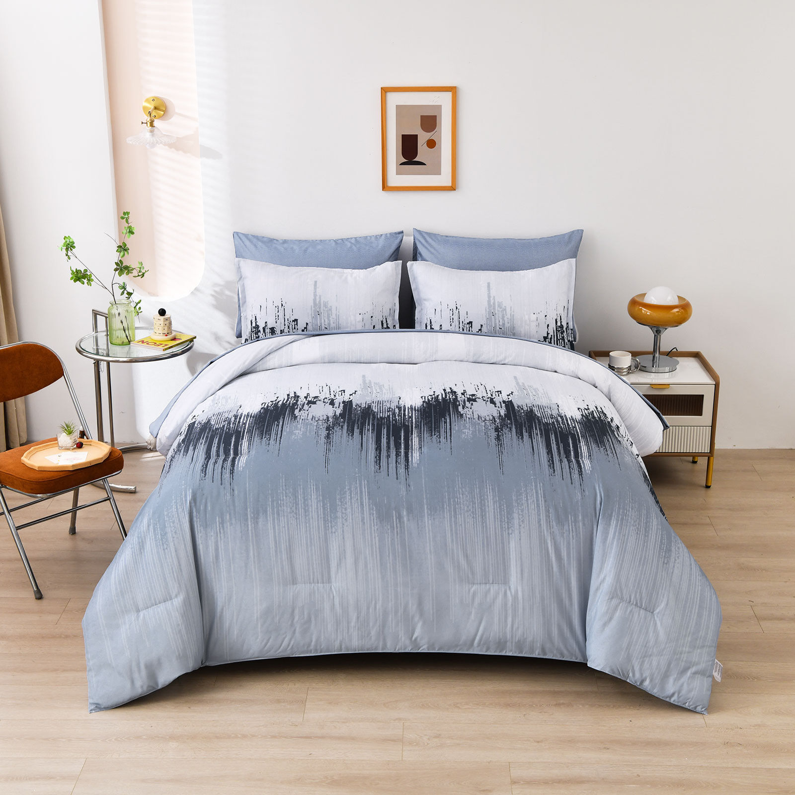 Floral Stripes Comforter Set, King Size, Warm 3-Piece Bedding with Pillowcases Price