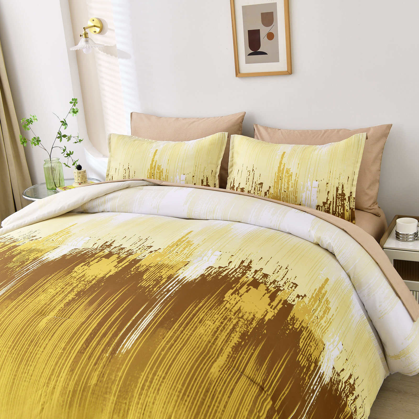 Floral Stripes Comforter Set, King Size, Cozy 3-Piece Bedding with Pillowcases Price