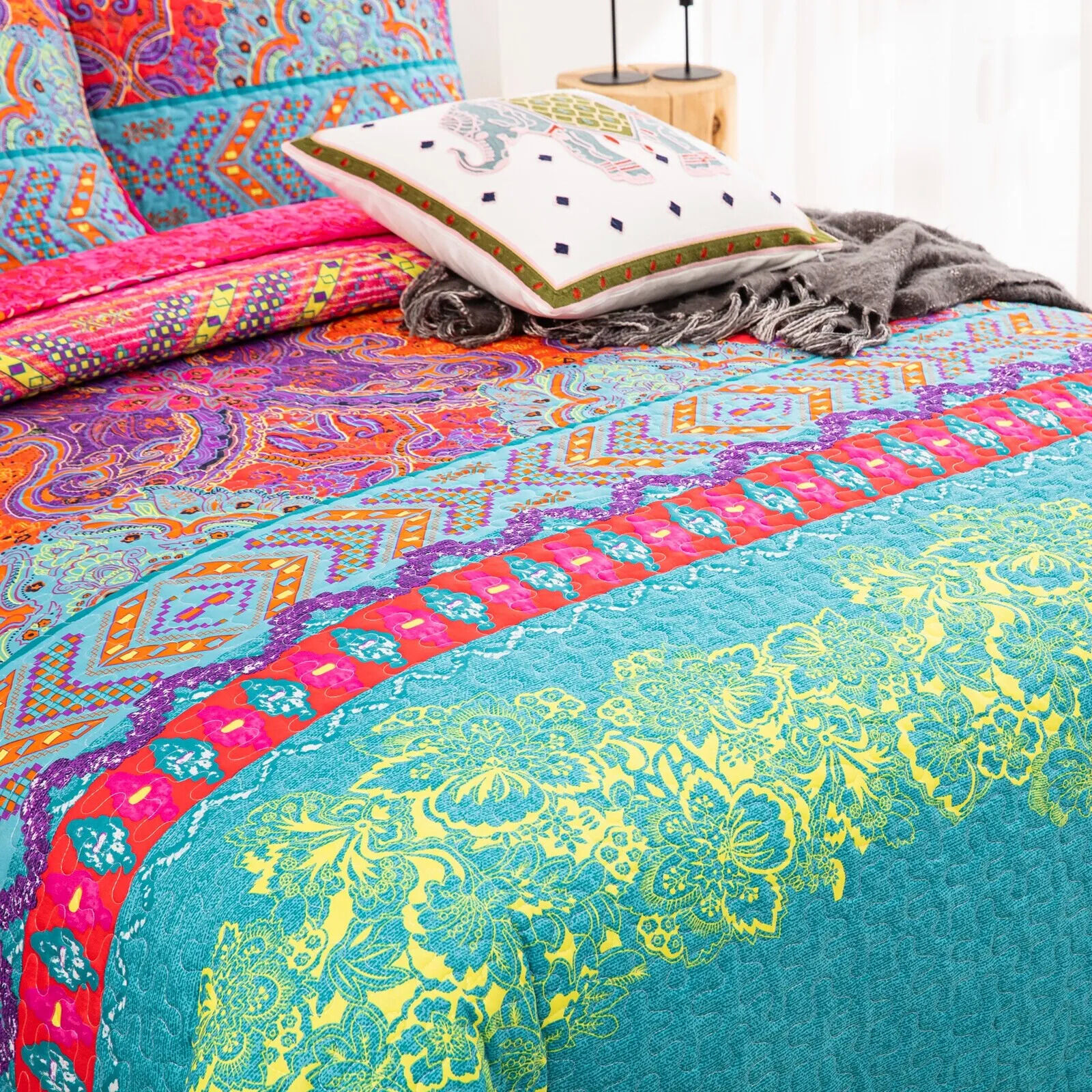 Colorful Quilted bedspread and pillowcovers set: Add a Splash of Color - Queen size Price