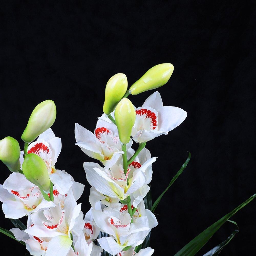 100cm Faux Artificial Home Decor Potted Cymbidium-Red/White - Red Price
