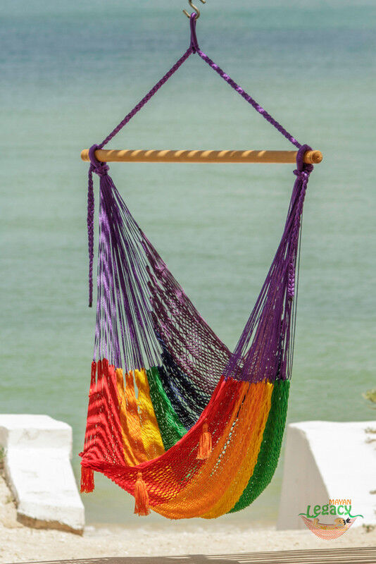 Mayan Legacy Extra Large Outdoor Cotton Mexican Hammock Chair in Rainbow Colour Price