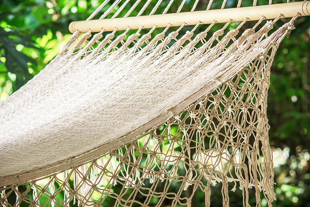 Mayan Legacy Queen Size Outdoor Cotton Mexican Resort Hammock With Fringe in Cream Colour Price
