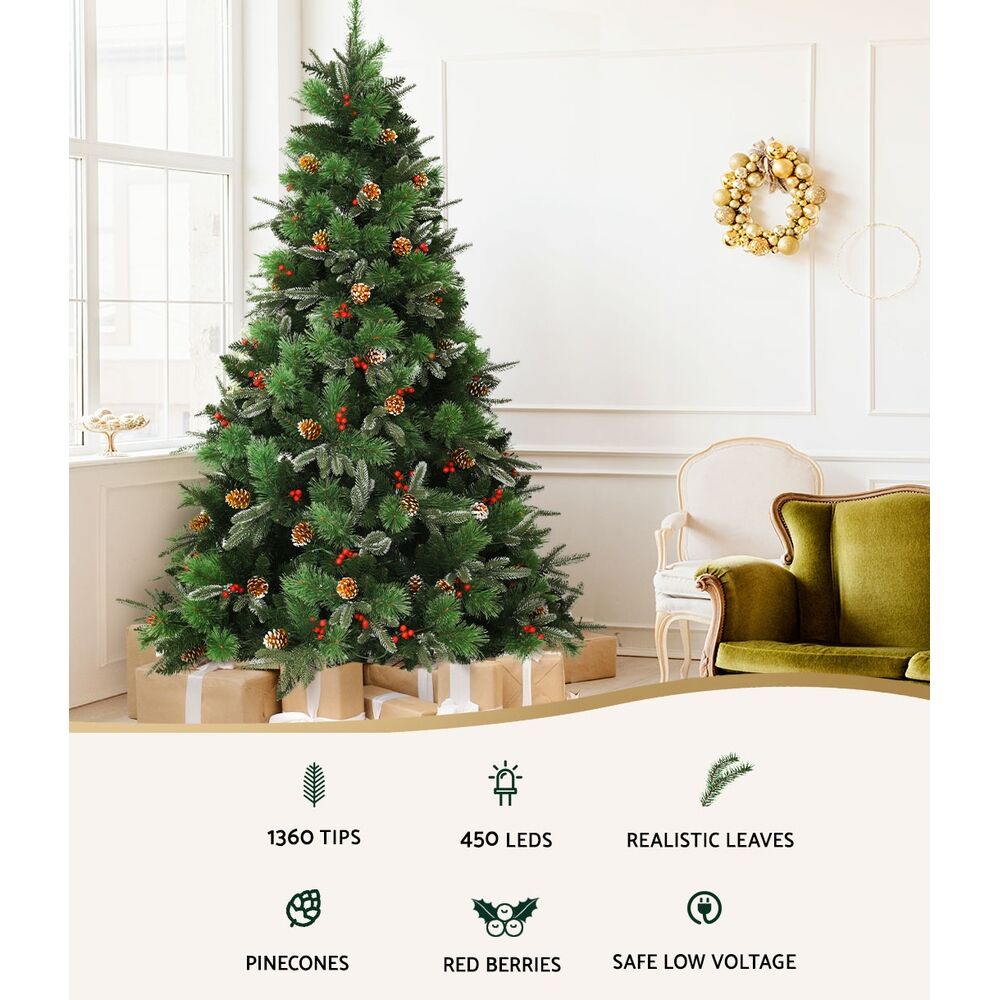 2.1M Christmas Tree with Pine Cones Red Berries Prelit LED Warm Lights Price