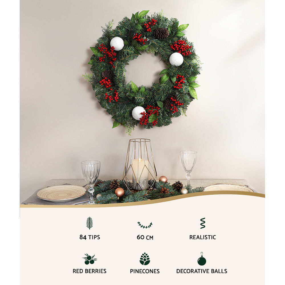 Jingle Jollys 2FT 60CM Christmas Wreath with Decor Xmas Tree Decoration Price
