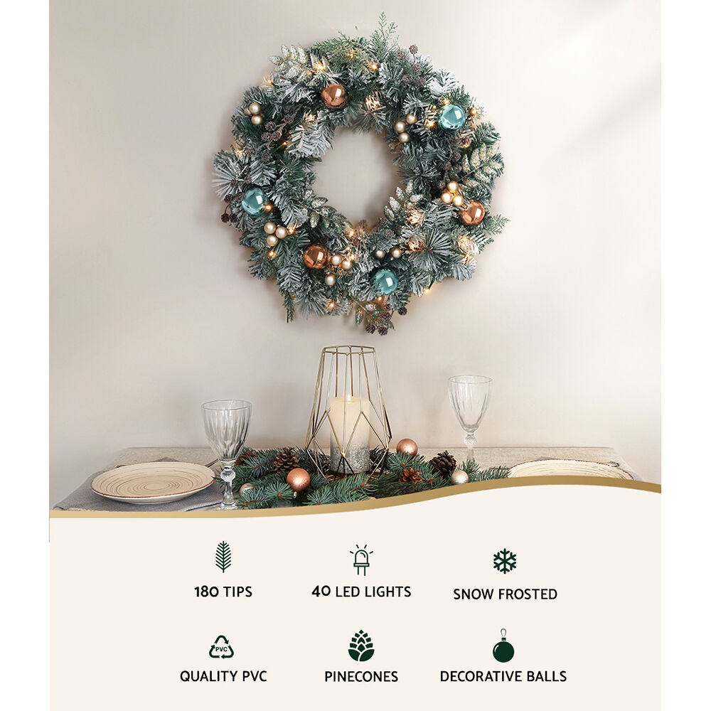 60cm Christmas Wreath with LED Lights Snowy Garland Xmas Decor Price