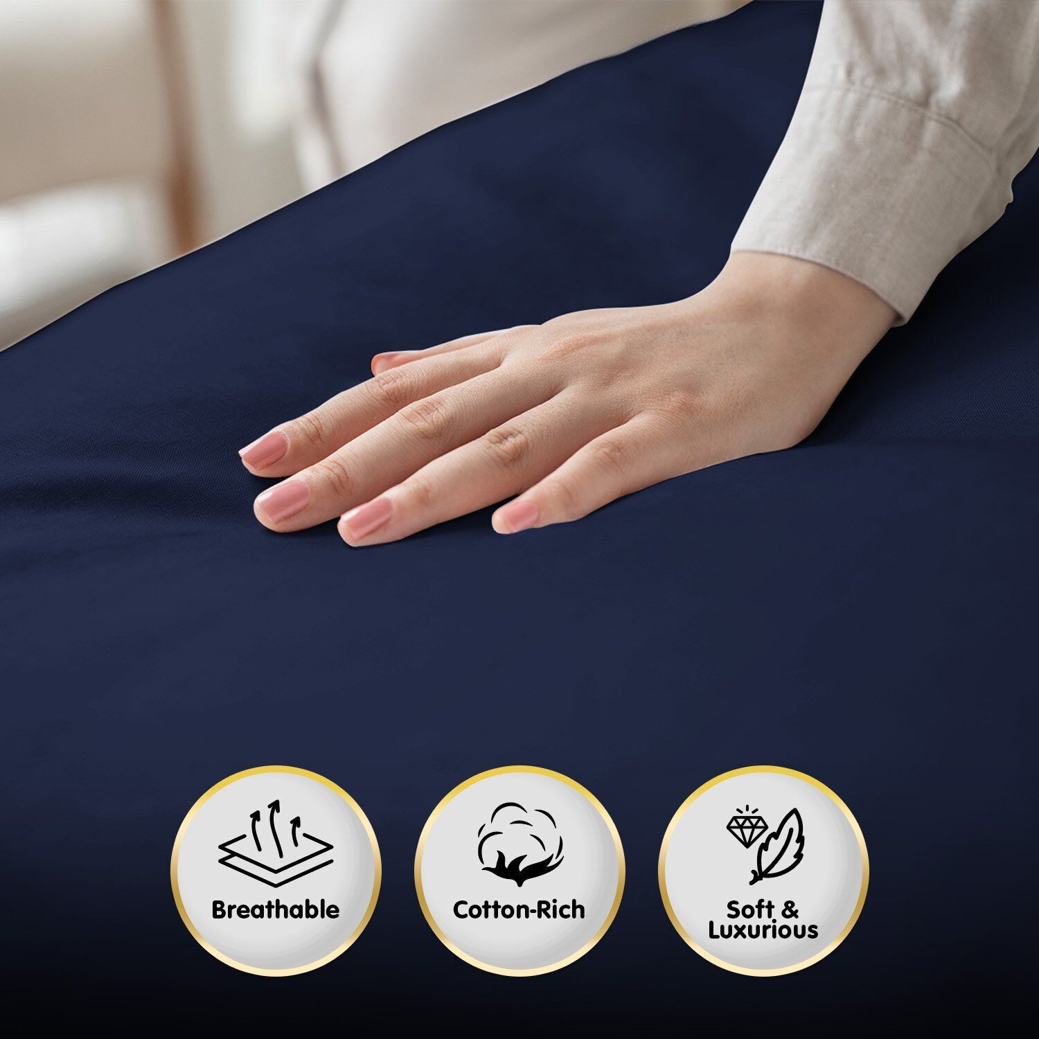 4pc 1000 Thread Count Cotton Rich Queen Bed Sheet Gift Pack CVC Microfibre Blend in Navy Price