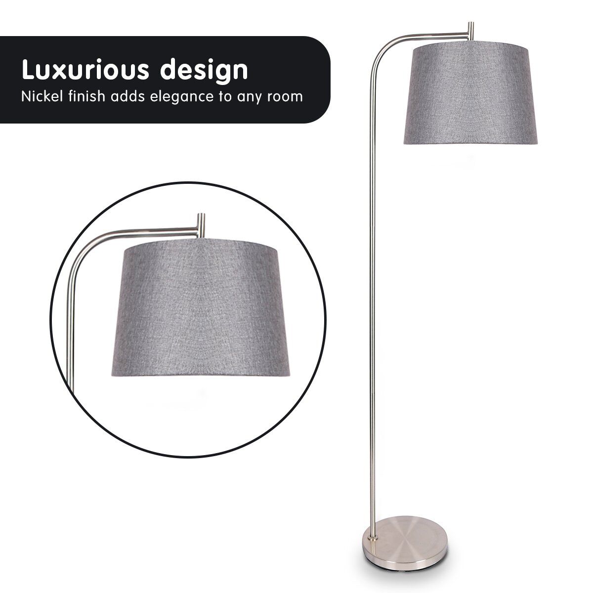 Sarantino Metal Task Floor Lamp Nickel Finish with Grey Fabric Shade Price