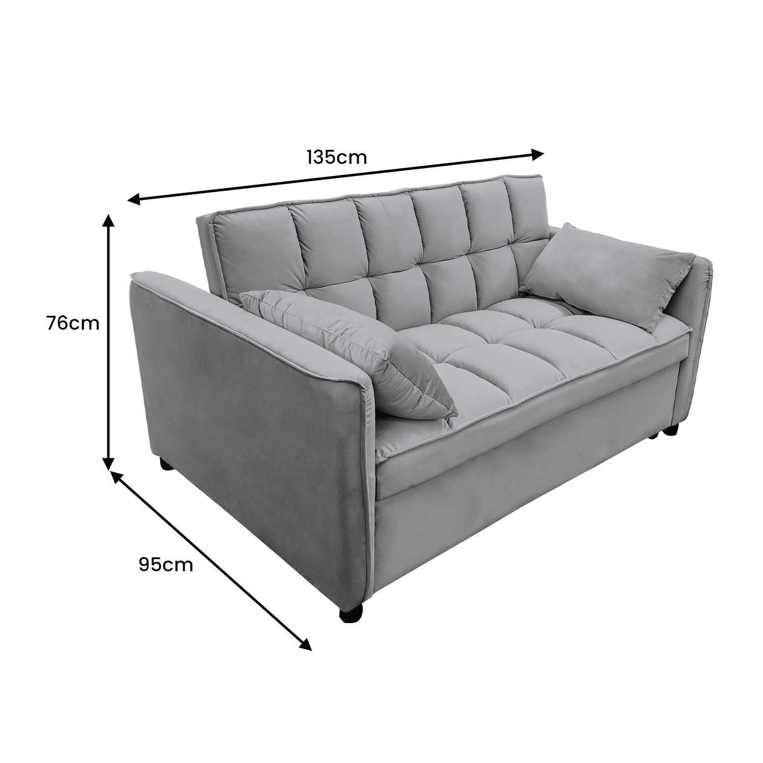Sarantino Quincy 2-Seater Velvet Sofa Bed in Dark Grey with Wooden Frame & Tufted Design Price
