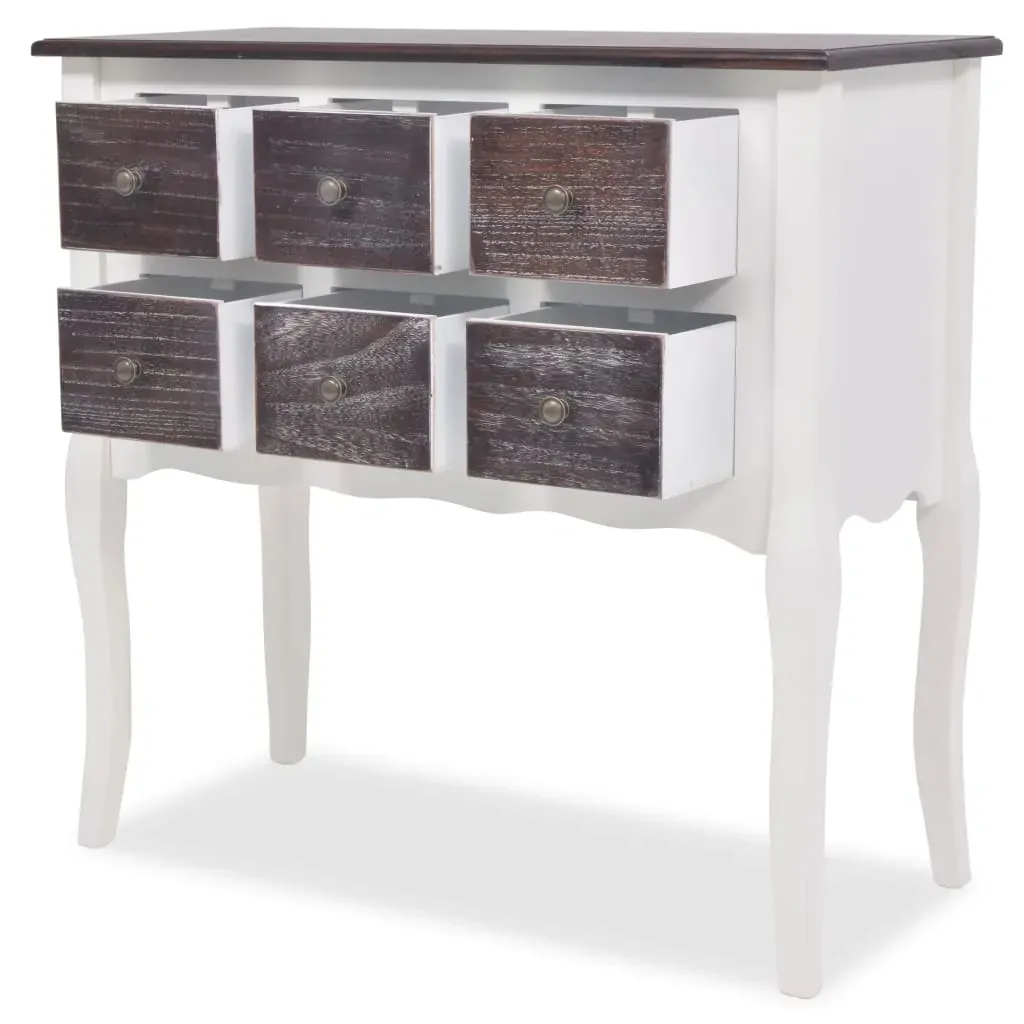 Console Cabinet 6 Drawers Brown and White Wood Price