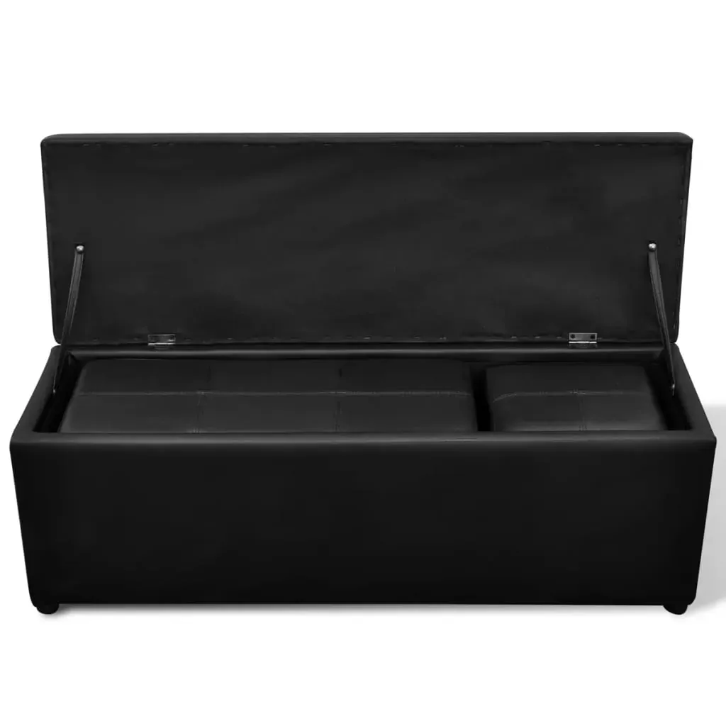 Black Artificial Leather Storage Bench Set Footrest 3 pcs Price