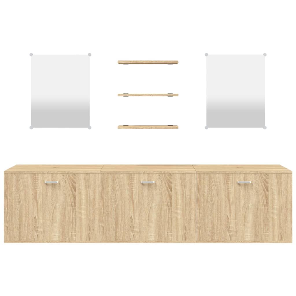 6 Piece Bathroom Furniture Set Oak Engineered Wood Price