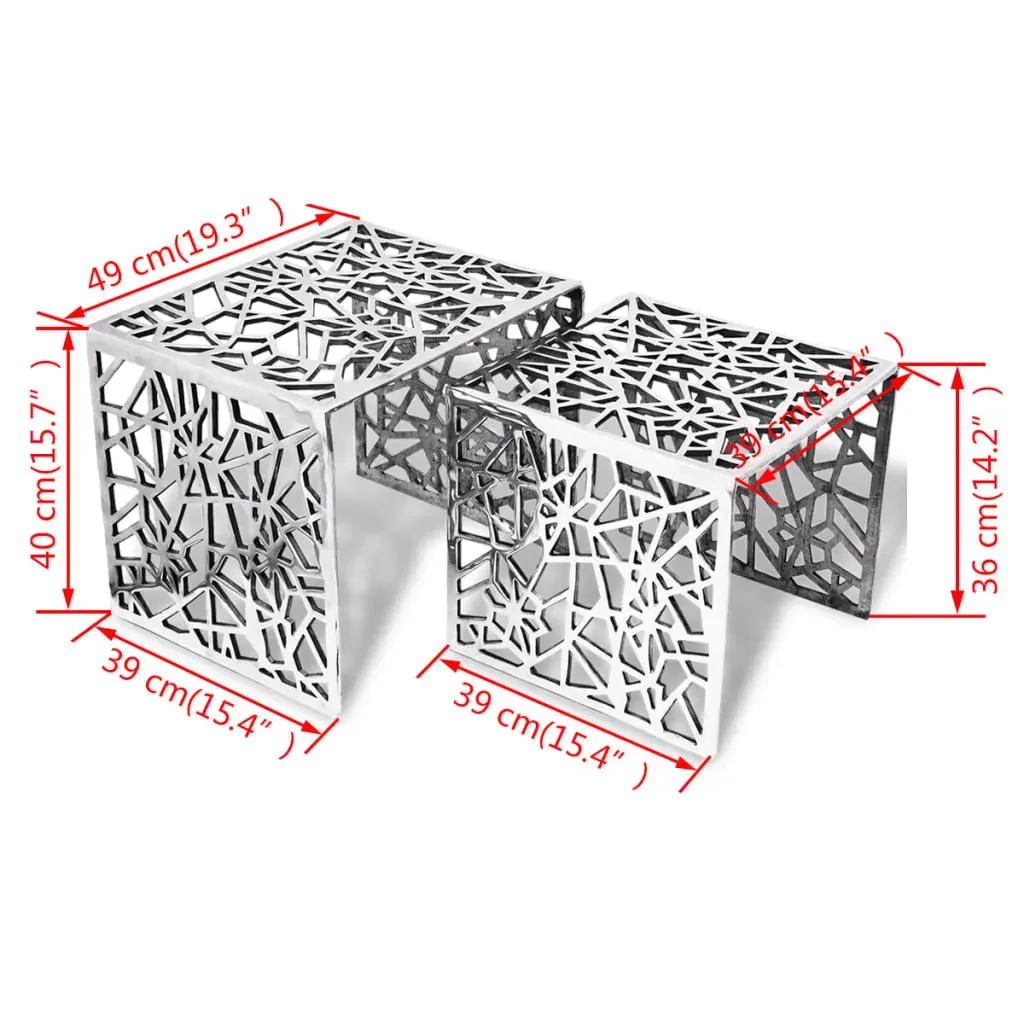 Two Piece Side Tables Square Aluminium Silver Price