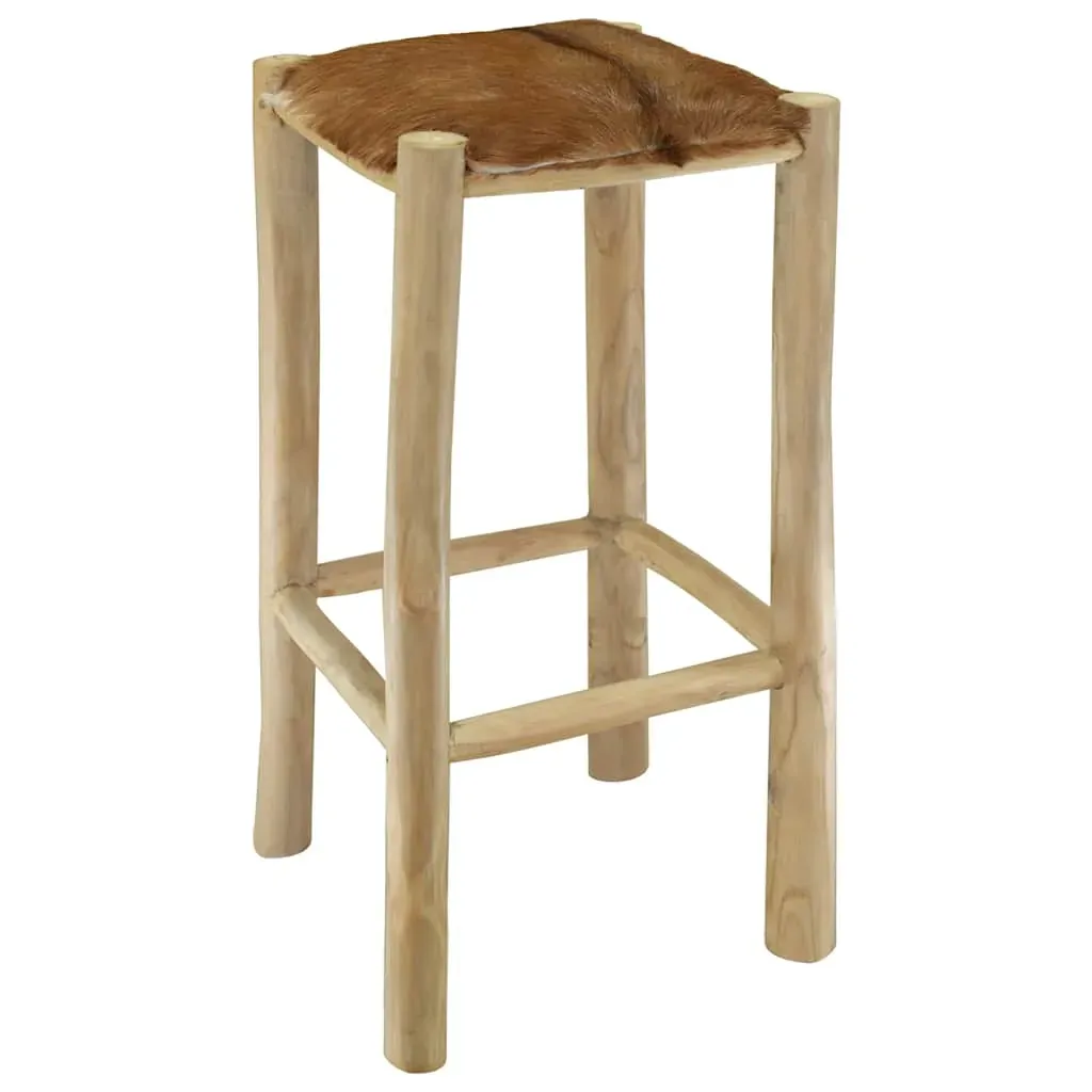 Bar Stool Goatskin Leather and Solid Teak Wood Price