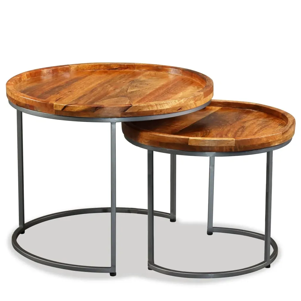 Side Table Set 2 Pieces Solid Mango Wood Price