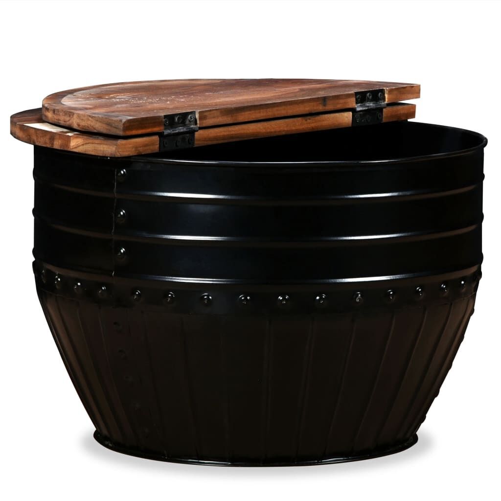 Coffee Table Solid Reclaimed Wood Black Barrel Shape Price