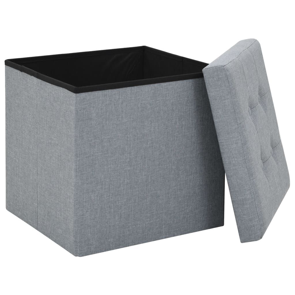 Folding Storage Stools 2 pcs Light Grey Faux Linen Price