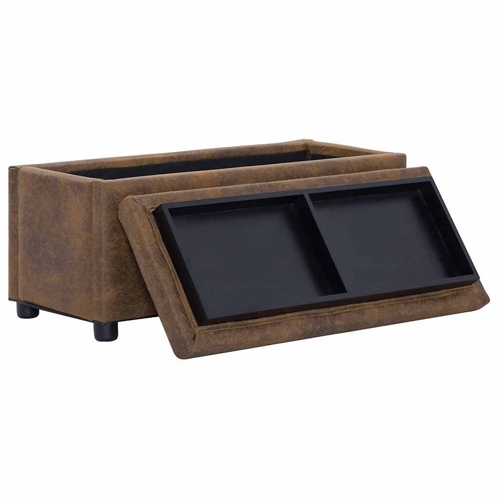 Storage Ottoman 87.5 cm Brown Faux Suede Leather Price