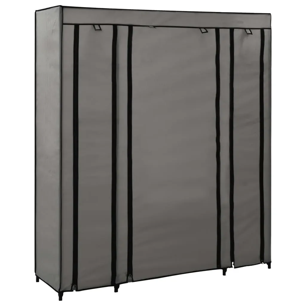 Wardrobe with Compartments and Rods Grey 150x45x176 cm Fabric Price