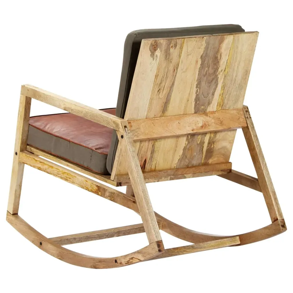Rocking Chair Brown Real Leather and Solid Mango Wood Price
