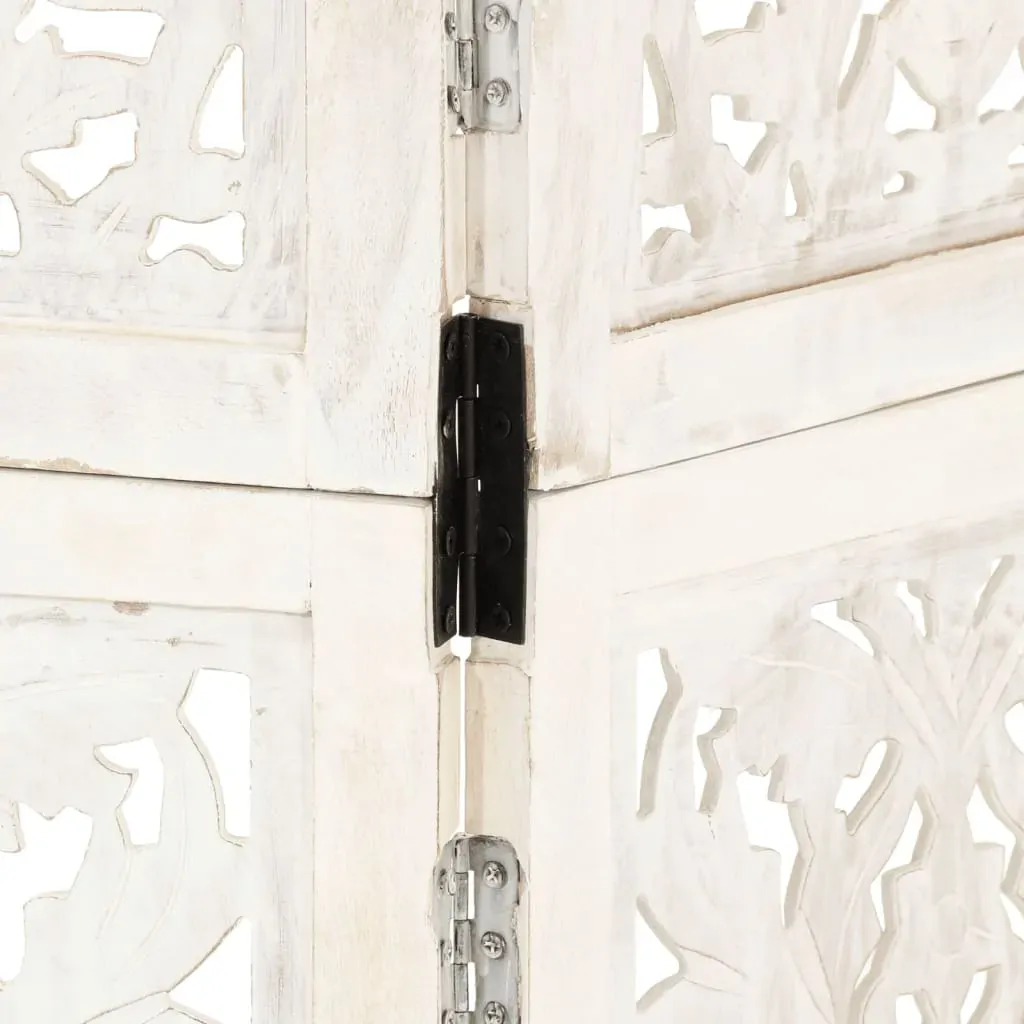 Hand Carved 3-Panel Room Divider White 120x165 cm Solid Mango Wood Price