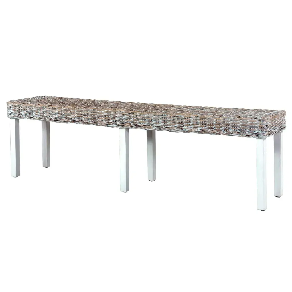 Bench 160 cm White Natural Kubu Rattan and Solid Mango Wood Price