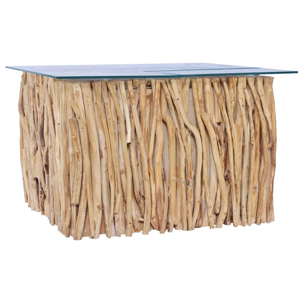 Coffee Table with Glass Top 66x66x40 cm Solid Teak Wood Price