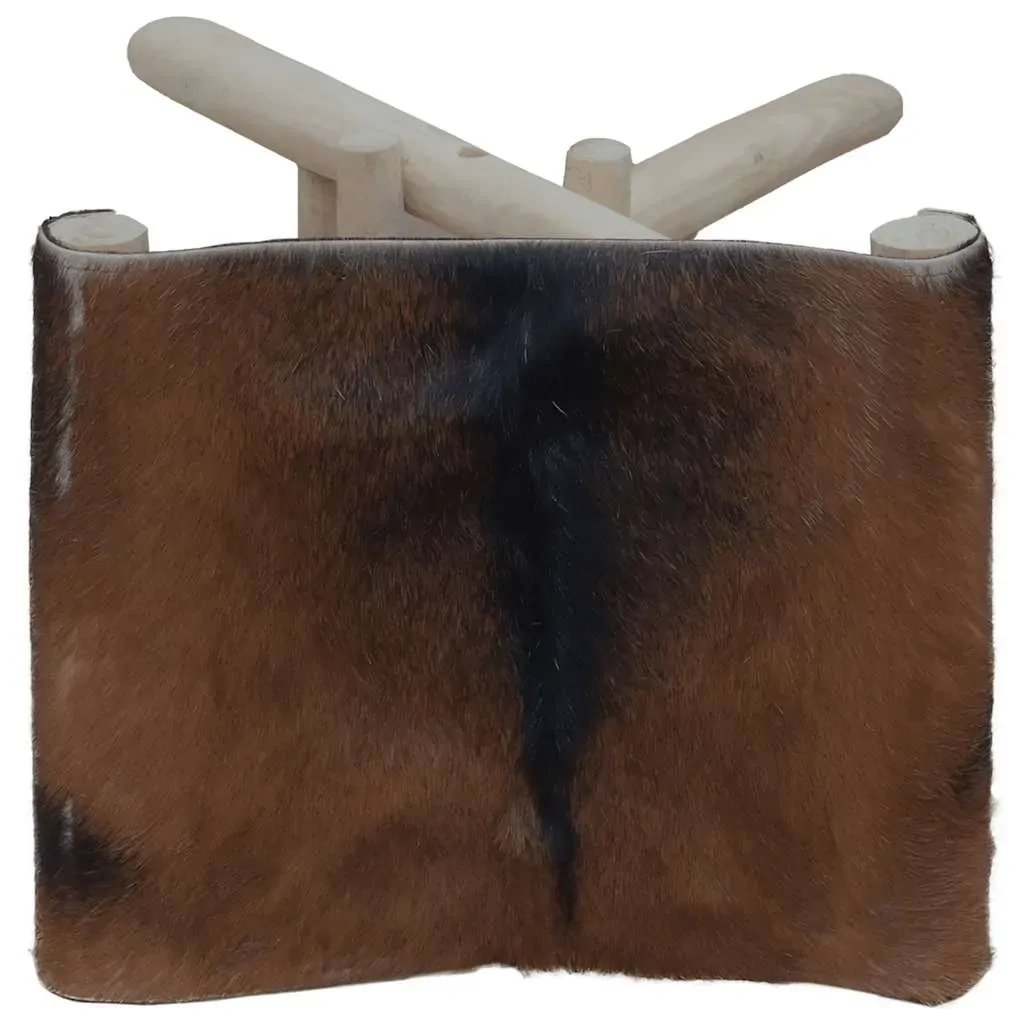 Folding Stool Goatskin Leather and Solid Teak Wood Price