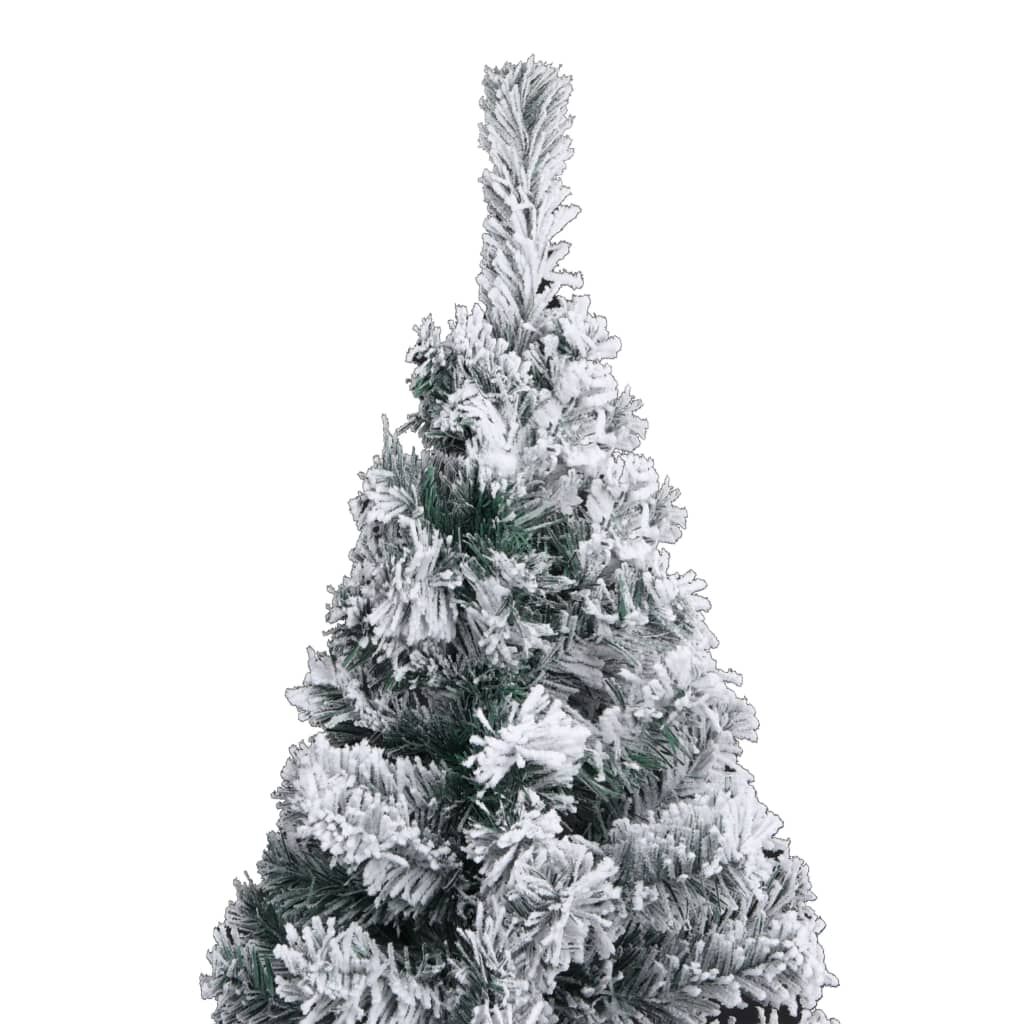 Slim Pre-lit Christmas Tree with Flocked Snow Green 210 cm PVC Price