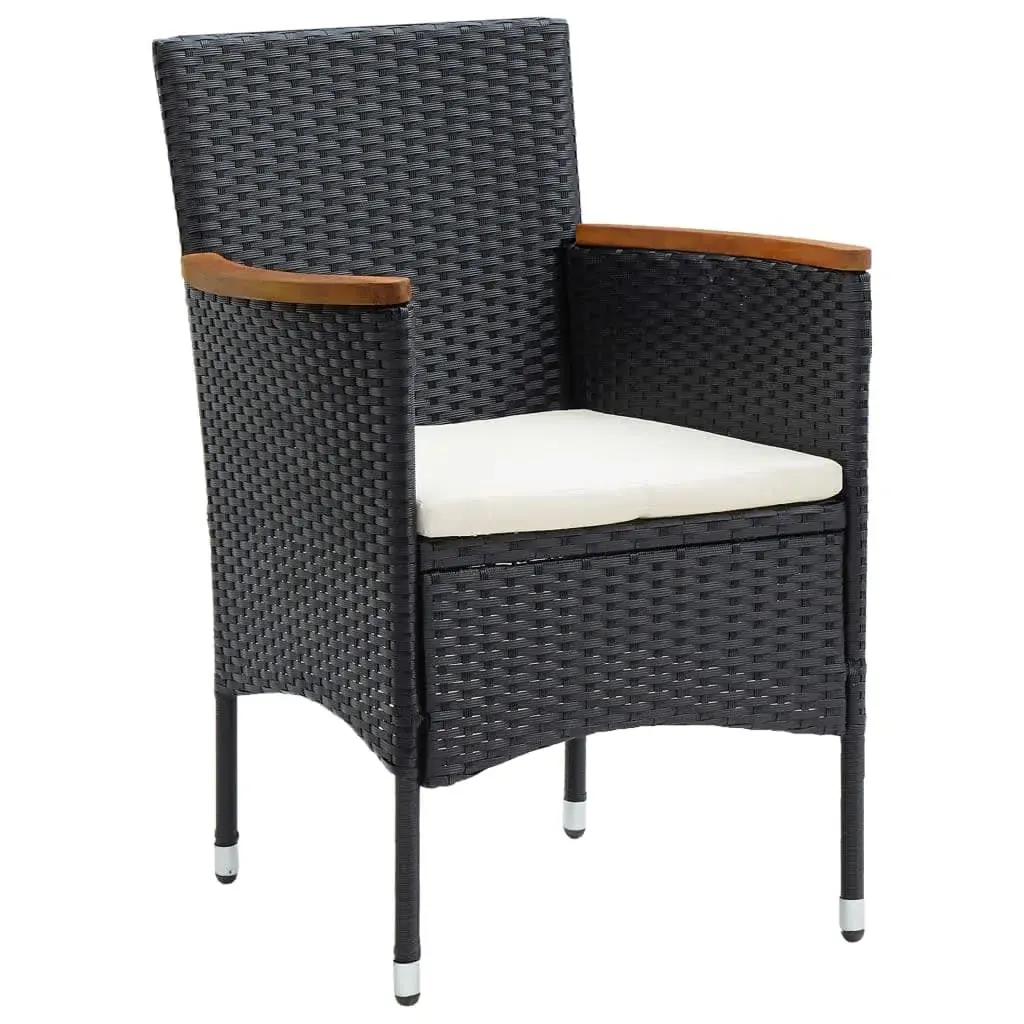 3 Piece Garden Dining Set with Cushions Poly Rattan Black Price
