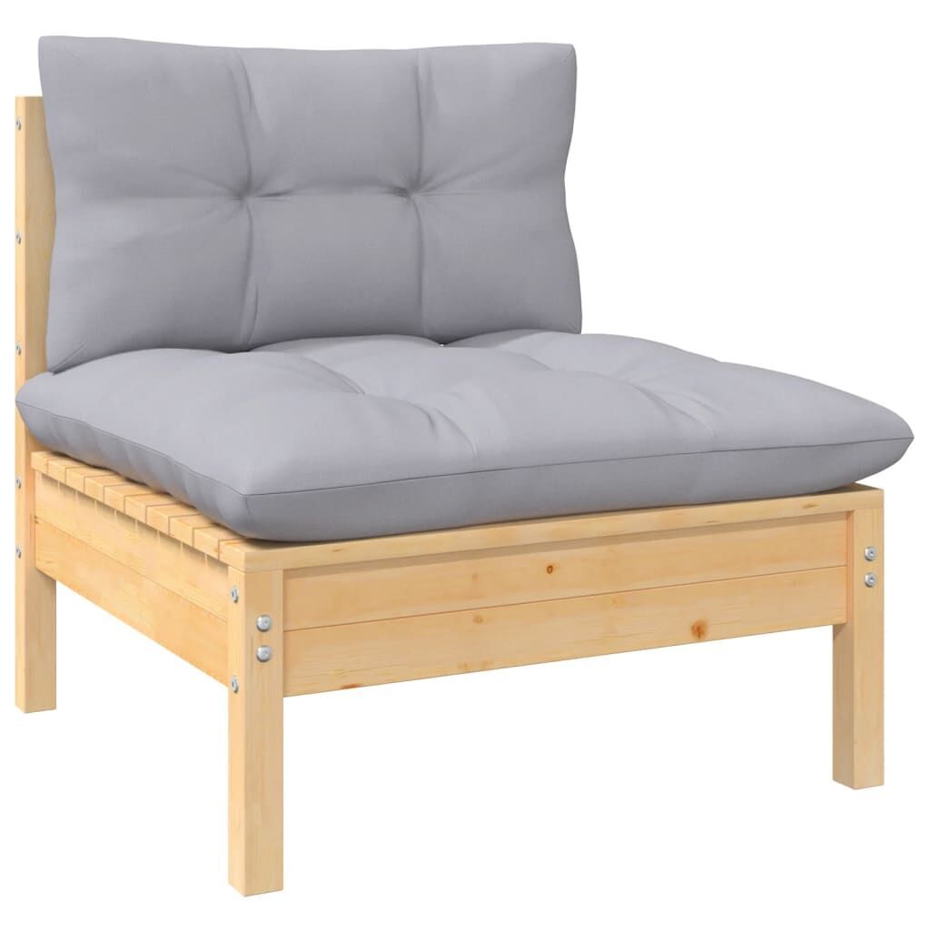 10 Piece Garden Lounge Set with Grey Cushions Solid Pinewood Price