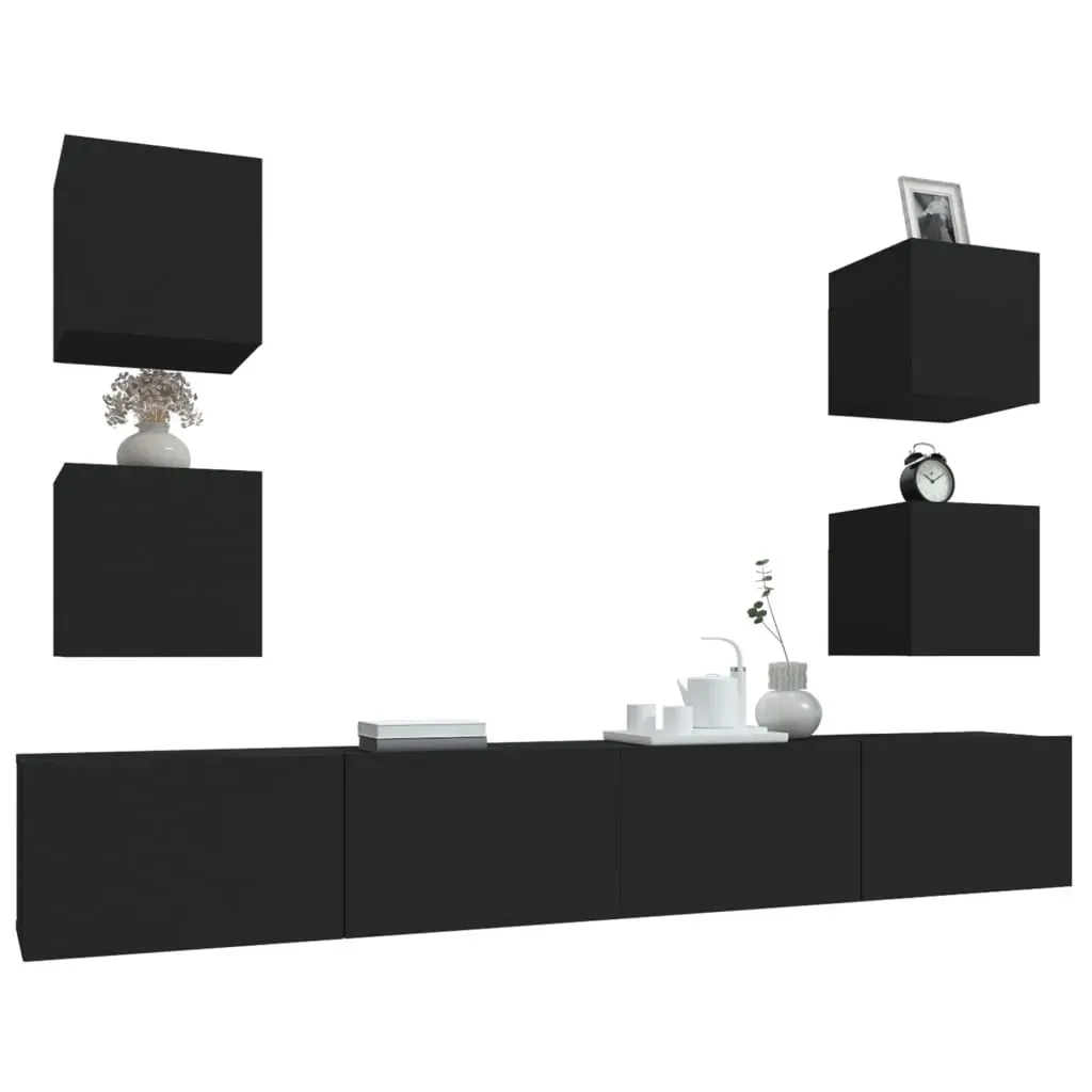 6 Piece TV Cabinet Set Black Engineered Wood Price