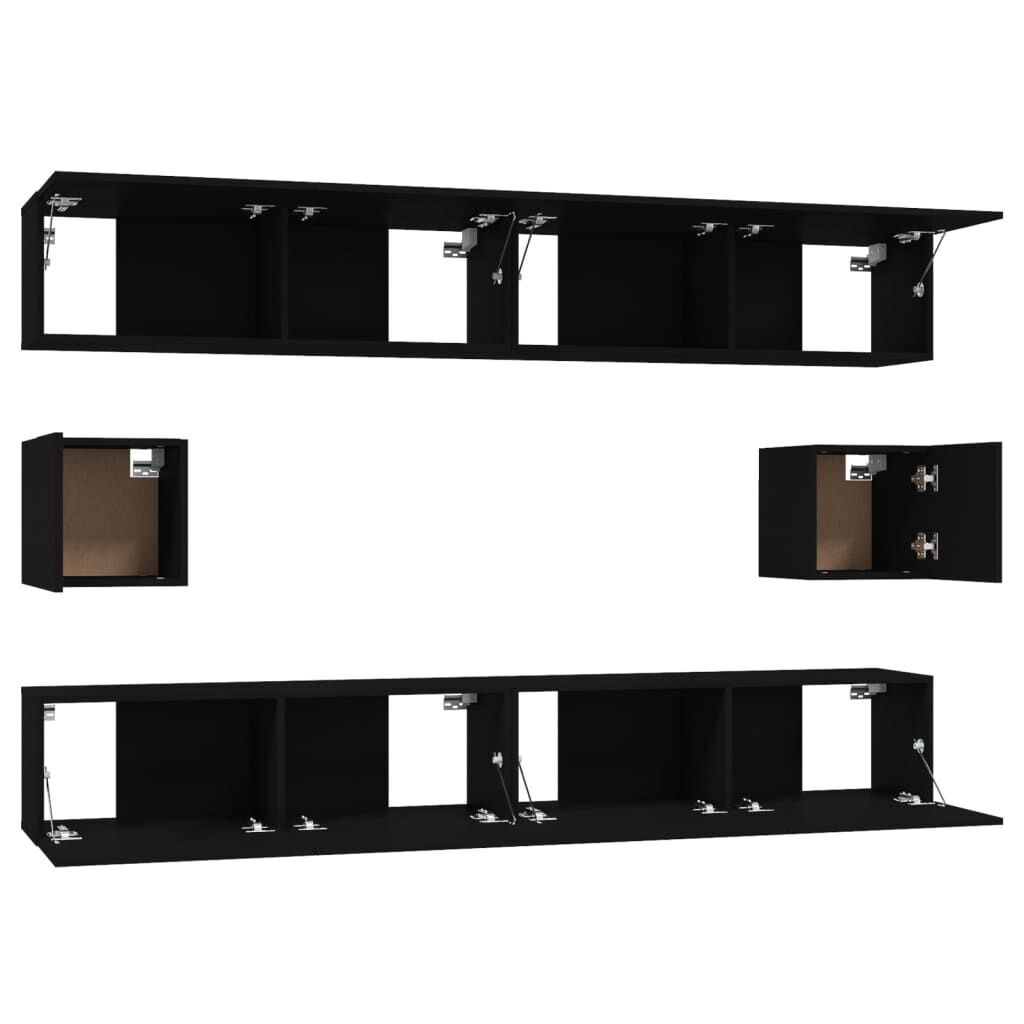 6 Piece TV Cabinet Set Black Engineered Wood Price