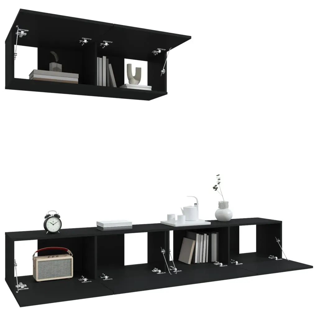 3 Piece TV Cabinet Set Black Engineered Wood Price