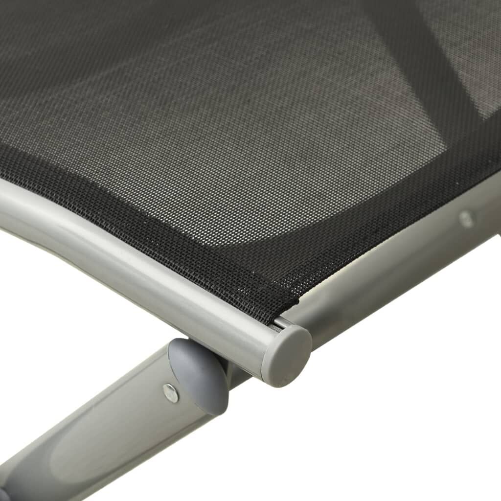 Folding Footrest Black and Silver Textilene and Aluminium Price