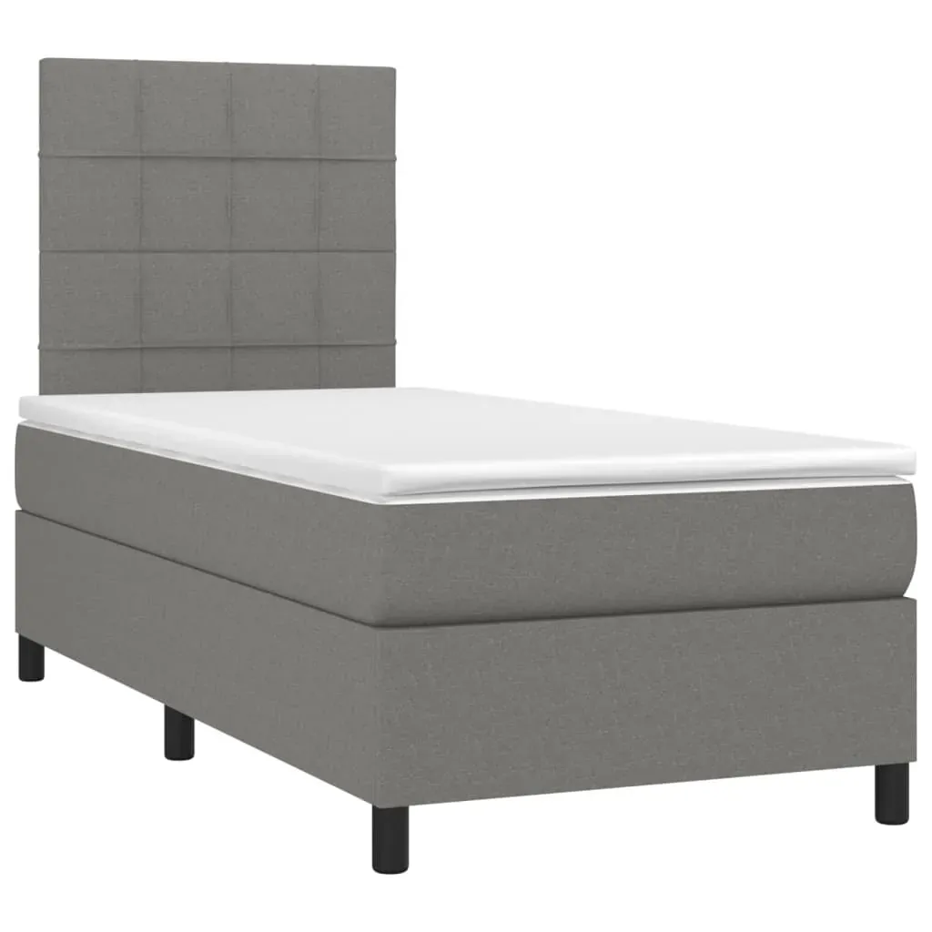 Box Spring Bed with Mattress&LED Dark Grey 106x203 cm King Single Size Fabric Price
