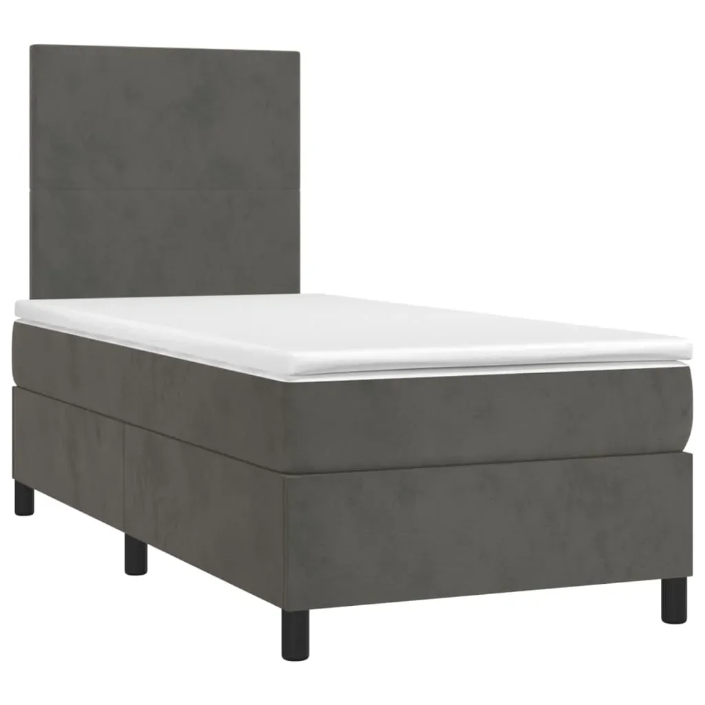 Box Spring Bed with Mattress&LED Dark Grey 106x203 cm King Single Size Velvet Price